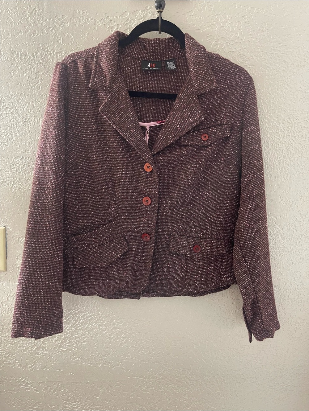 Vintage Y2K A.L.C. Women's Brown Mauve-Tone Coquette Vibe Tweed Blazer Medium